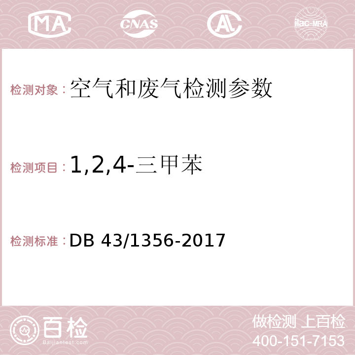 1,2,4-三甲苯 表面涂装（汽车制造及维修）挥发性有机物监测方法 附录D DB 43/1356-2017