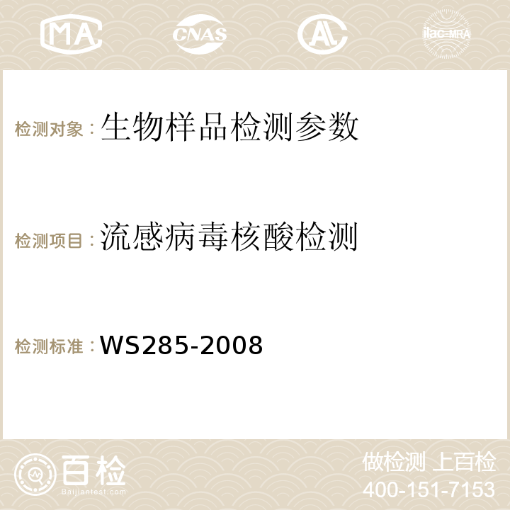 流感病毒核酸检测 流行性感冒诊断标准 WS285-2008(附录A、B、C、D、E、G)