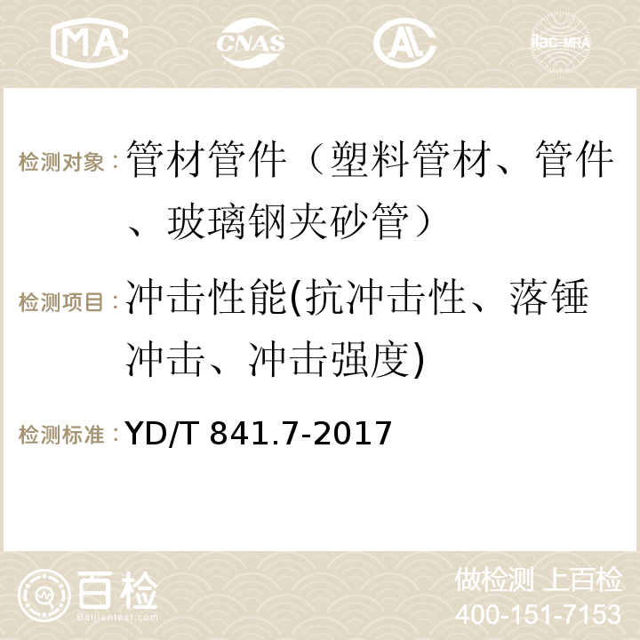 冲击性能(抗冲击性、落锤冲击、冲击强度) 地下通信管道用塑料管 第7部分：蜂窝管 YD/T 841.7-2017