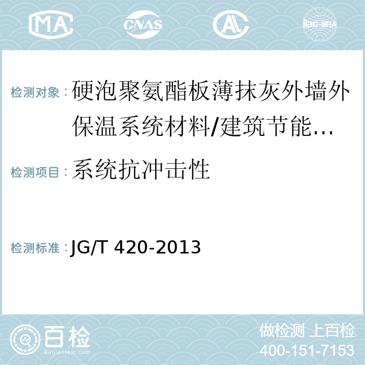 系统抗冲击性 硬泡聚氨酯板薄抹灰外墙外保温系统材料 第6.3.4节/JG/T 420-2013