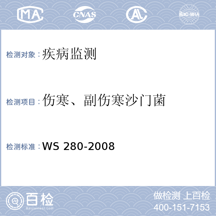 伤寒、副伤寒沙门菌 伤寒、副伤寒诊断标准 WS 280-2008 附录A