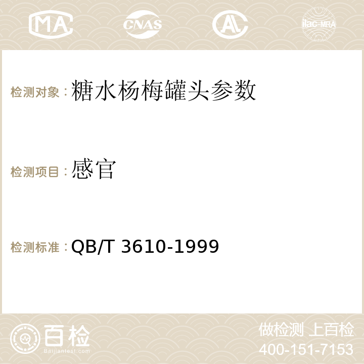 感官 QB/T 3610-1999 糖水杨梅罐头