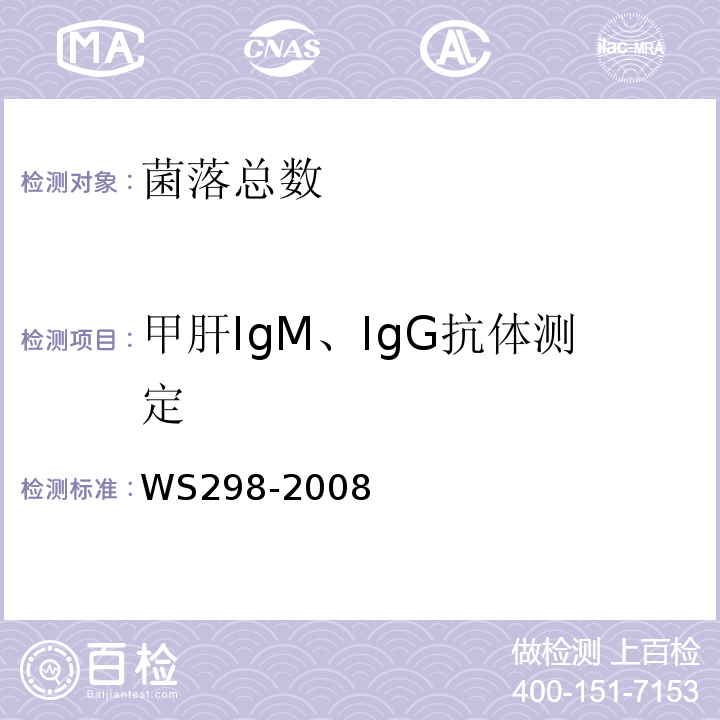 甲肝IgM、IgG抗体测定 甲肝诊断标准WS298-2008