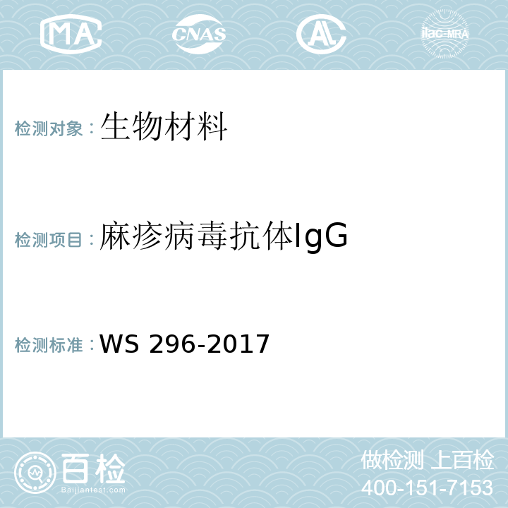 麻疹病毒抗体IgG 麻疹诊断WS 296-2017 附录A