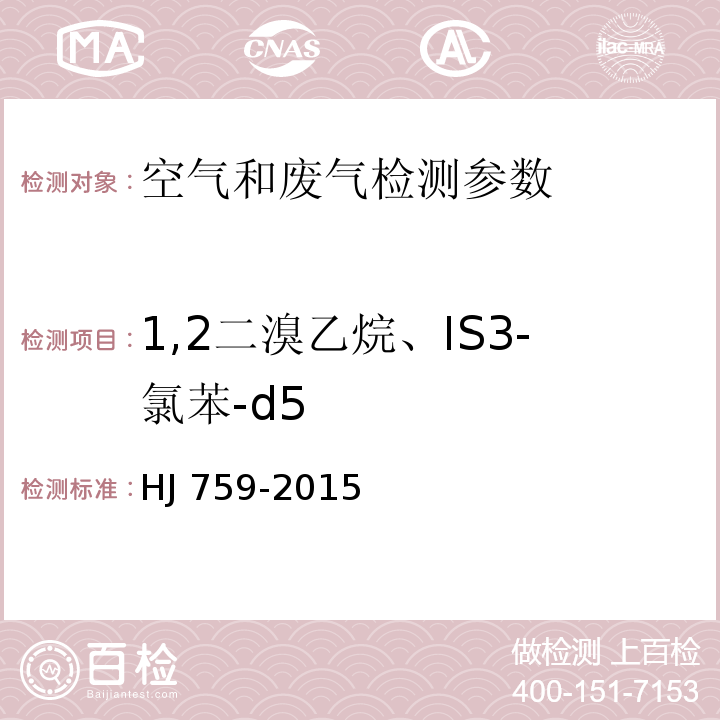 1,2二溴乙烷、IS3-氯苯-d5 环境空气 挥发性有机物的测定 罐采样/气相色谱-质谱法 HJ 759-2015