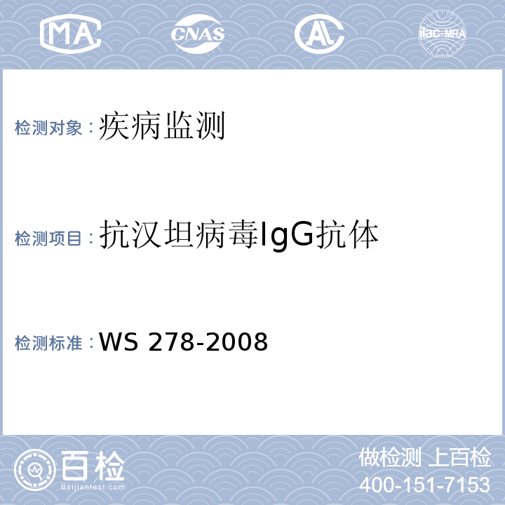 抗汉坦病毒IgG抗体 流行性出血热诊断标准 WS 278-2008 附录A