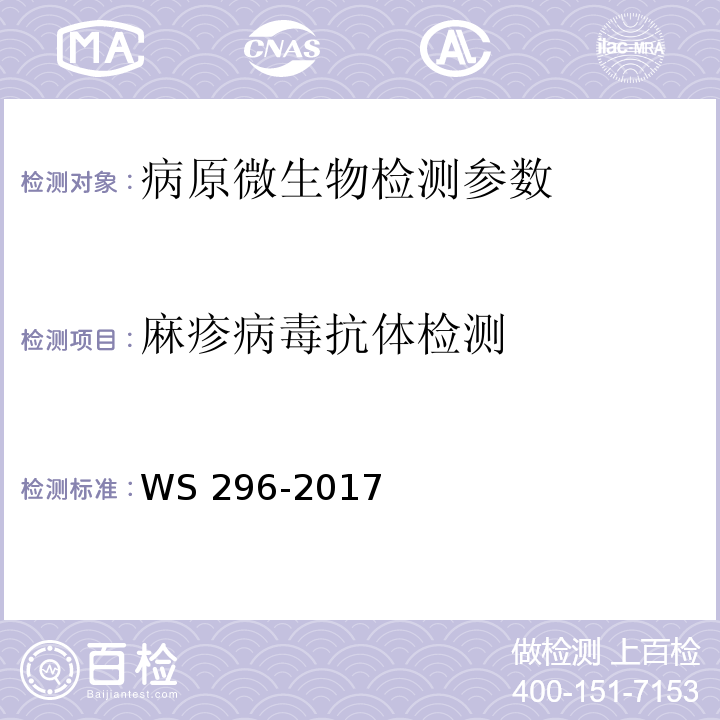 麻疹病毒抗体检测 麻疹诊断 WS 296-2017