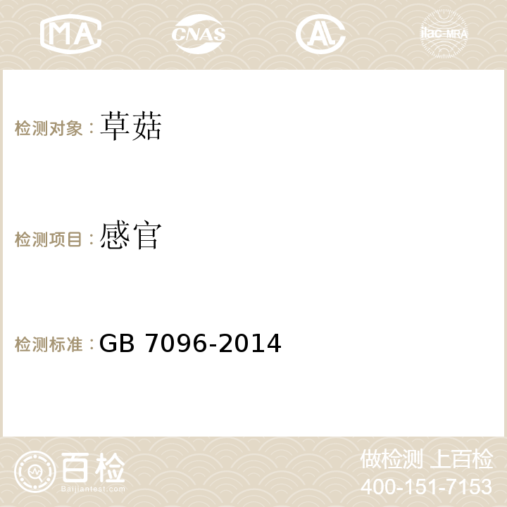 感官 食品安全国家标准 食用菌及其制品 GB 7096-2014中3.2条款