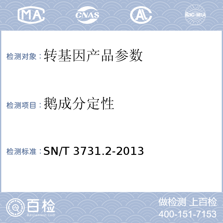 鹅成分定性 食品及饲料中常见禽类品种的鉴定方法 第2部分：鹅成分检测 PCR法SN/T 3731.2-2013