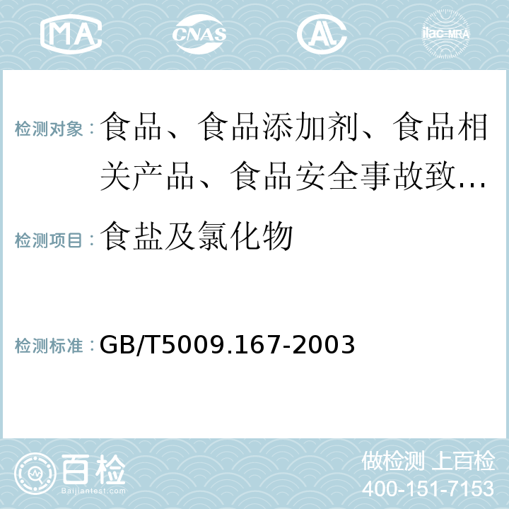 食盐及氯化物 饮用天然矿泉水中氟、氯、溴离子和硝酸根、硫酸根含量的反相高效液相色谱法测定GB/T5009.167-2003