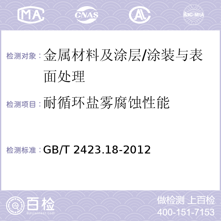 耐循环盐雾腐蚀性能 环境试验 第2部分：试验方法 试验Kb：盐雾，交变（氯化钠溶液） （5.8.9）/GB/T 2423.18-2012