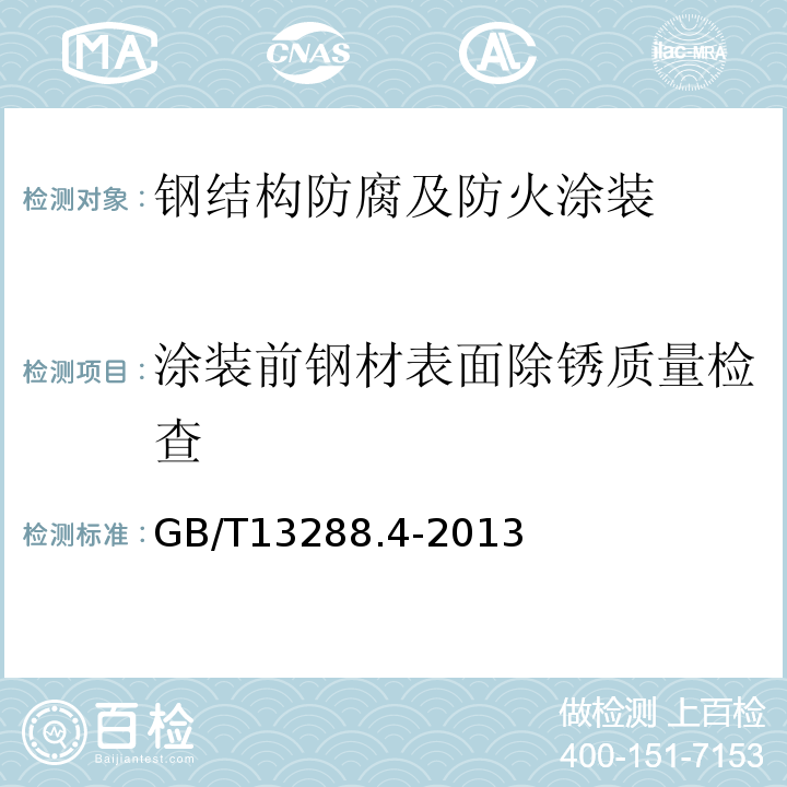 涂装前钢材表面除锈质量检查 GB/T 13288.4-2013 涂覆涂料前钢材表面处理 喷射清理后的钢材表面粗糙度特性 第4部分:ISO表面粗糙度比较样块的校准和表面粗糙度的测定方法 触针法