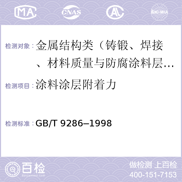 涂料涂层附着力 色漆和清漆漆膜的划格试验 GB/T 9286─1998