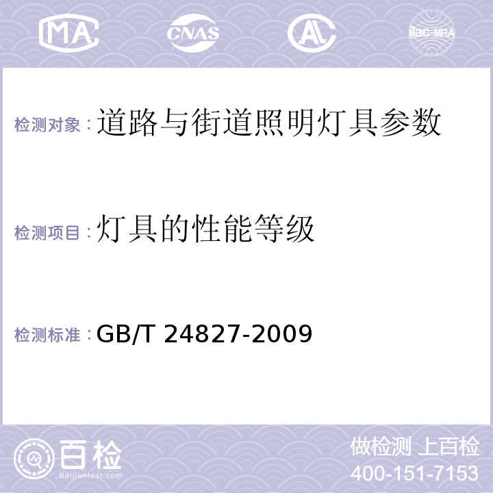 灯具的性能等级 GB/T 24827-2009 道路与街路照明灯具性能要求