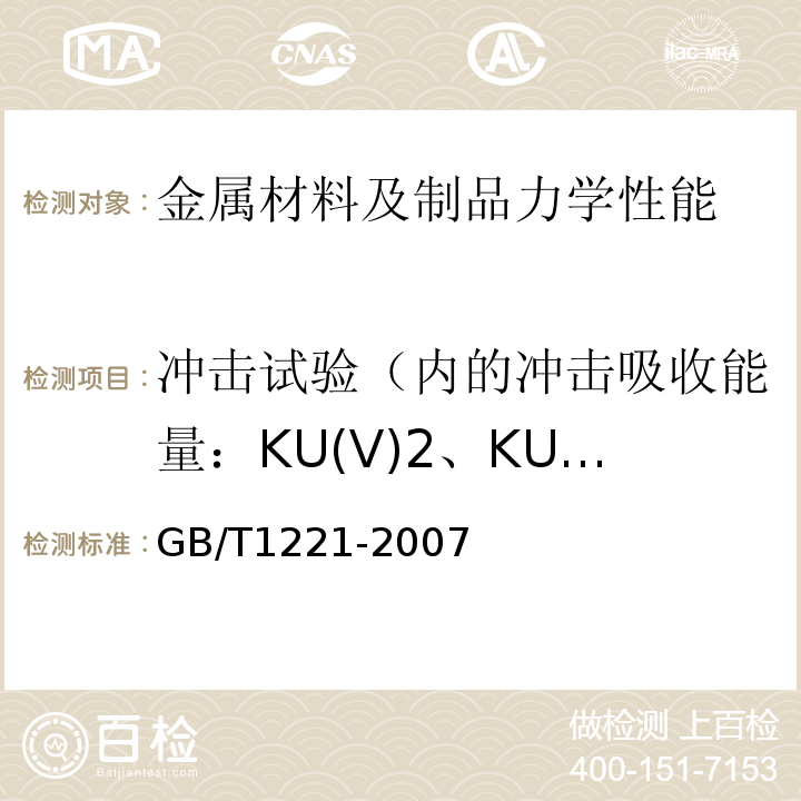 冲击试验（内的冲击吸收能量：KU(V)2、KU(V)8；冲击断口剪切断面率：FA；冲击断口侧膨胀值
吸收能量-温度曲线
转变温度） 耐热钢棒GB/T1221-2007