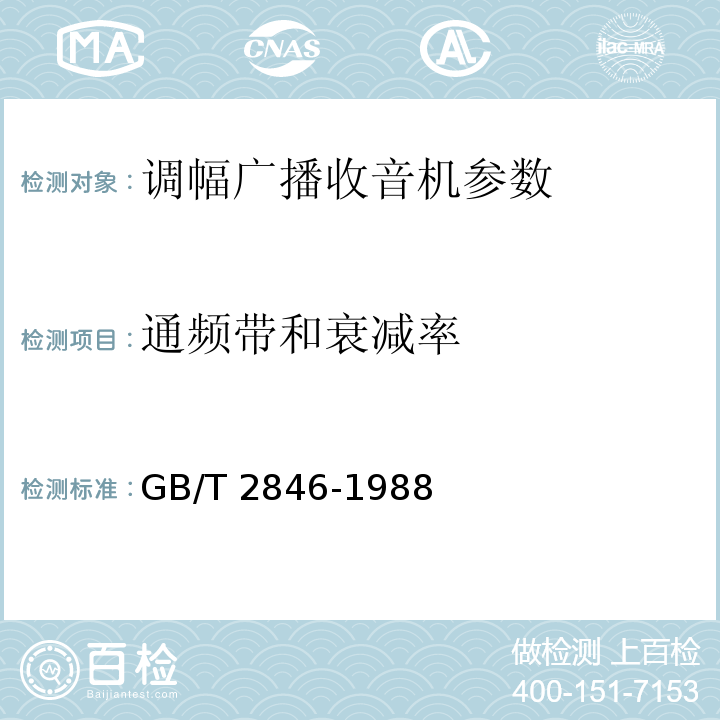 通频带和衰减率 调幅广播收音机测量方法 GB/T 2846-1988