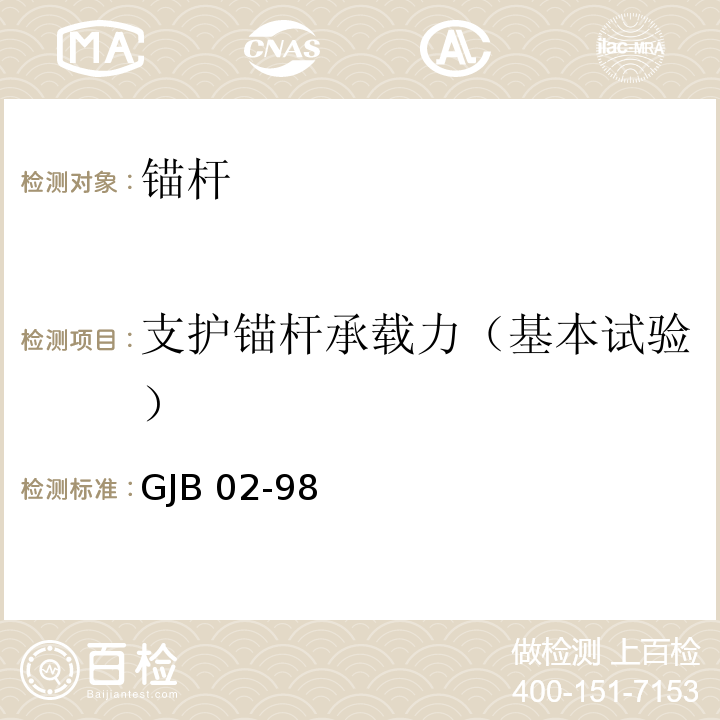 支护锚杆承载力（基本试验） GJB 02-98 广州地区建筑基坑支护技术规定             