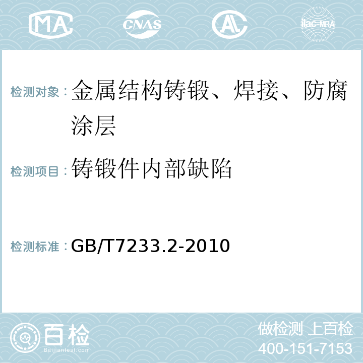 铸锻件内部缺陷 铸钢件 超声检测 第2部分：高承压铸钢件 GB/T7233.2-2010