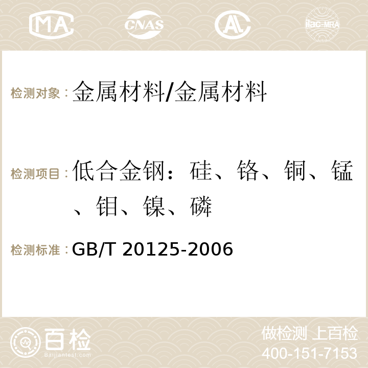 低合金钢：硅、铬、铜、锰、钼、镍、磷 低合金钢多元素含量的测定 电感耦合等离子体原子发射光谱法/GB/T 20125-2006