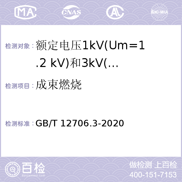 成束燃烧 额定电压1kV（Um=1.2kV）到35kV（Um=40.5kV）挤包绝缘电力电缆及附件 第3部分:额定电压35kV(Um=40.5 kV)电缆 GB/T 12706.3-2020