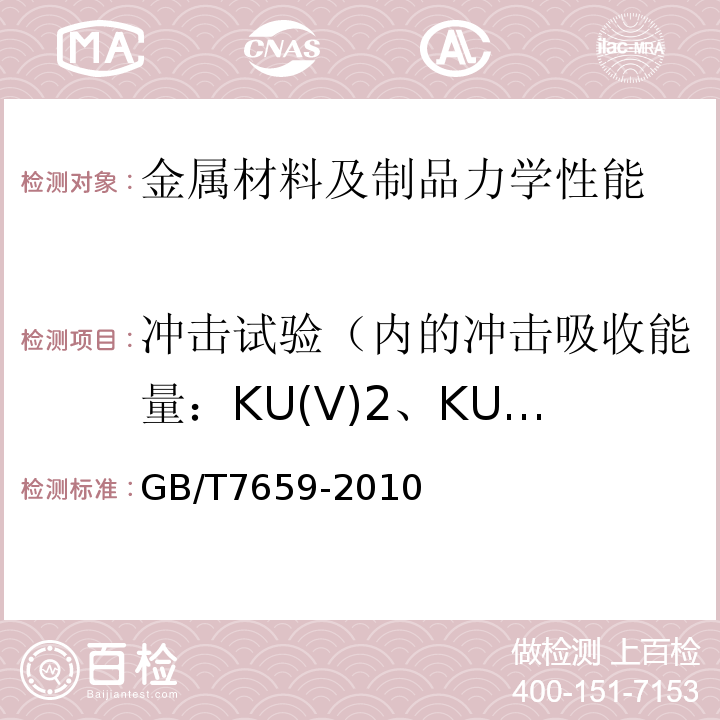 冲击试验（内的冲击吸收能量：KU(V)2、KU(V)8；冲击断口剪切断面率：FA；冲击断口侧膨胀值
吸收能量-温度曲线
转变温度） 焊接结构用铸钢件GB/T7659-2010