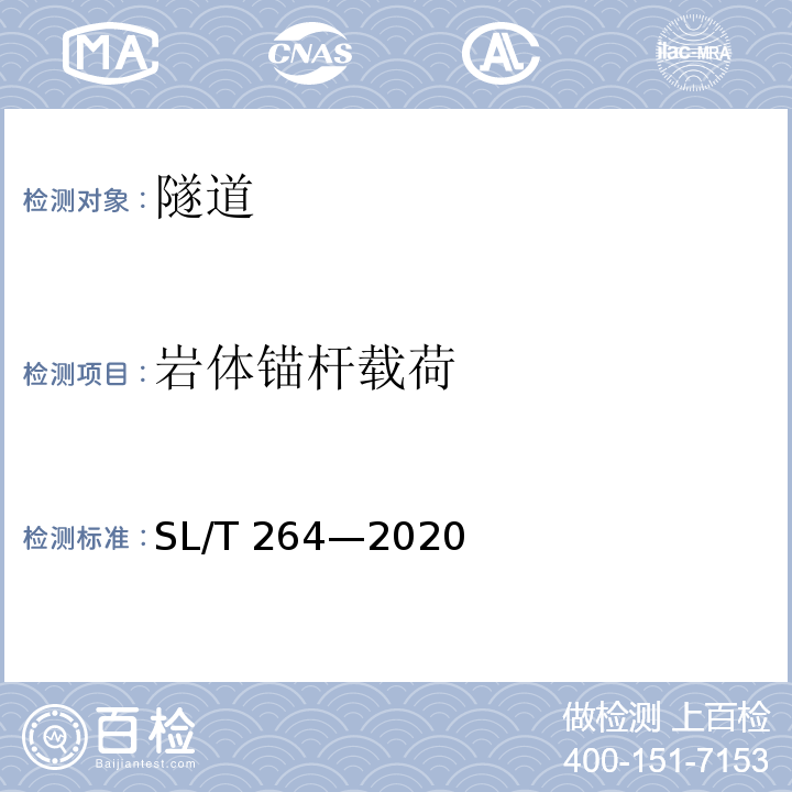 岩体锚杆载荷 SL/T 264-2020 水利水电工程岩石试验规程(附条文说明)