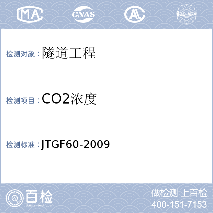 CO2浓度 工作场所空气中有害物质监测的采样规范 (GBZ159－2004） 公路隧道施工技术规范 (JTGF60-2009）