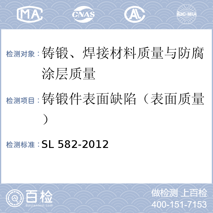 铸锻件表面缺陷（表面质量） 水工金属结构制造安装质量检验通则 SL 582-2012