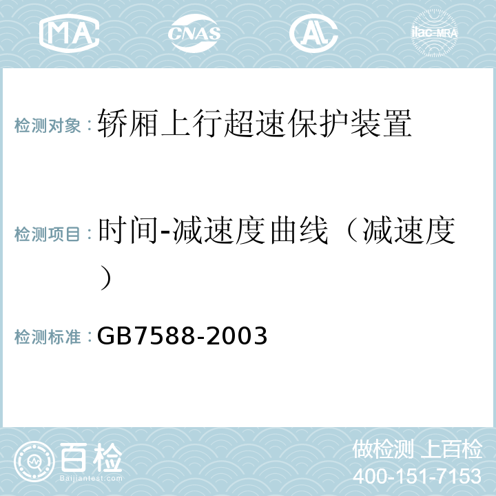 时间-减速度曲线（减速度） GB 7588-2003 电梯制造与安装安全规范(附标准修改单1)