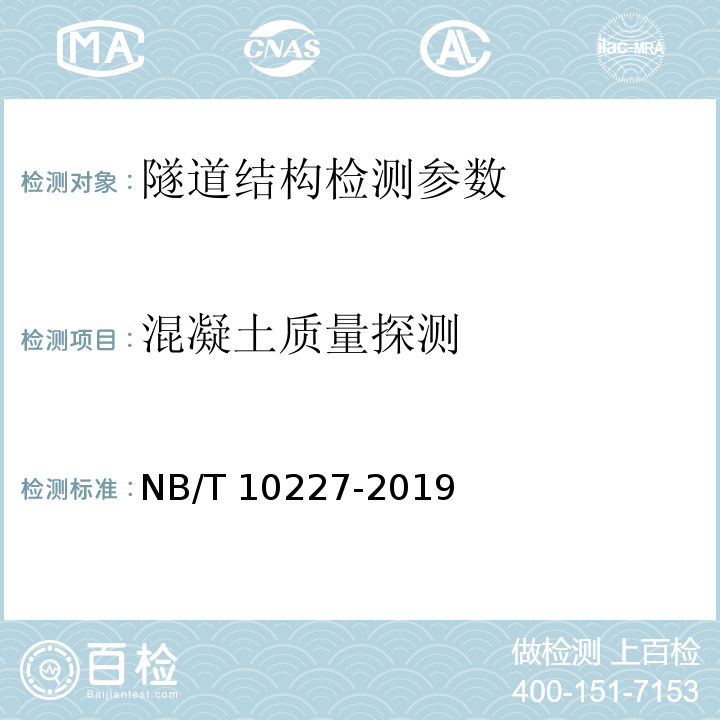 混凝土质量探测 NB/T 10227-2019 水电工程物探规范