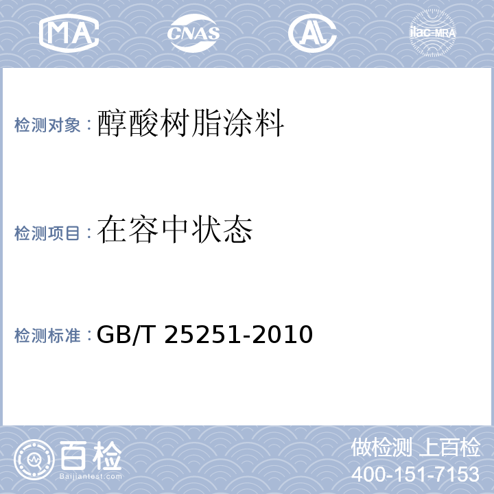 在容中状态 醇酸树脂涂料GB/T 25251-2010