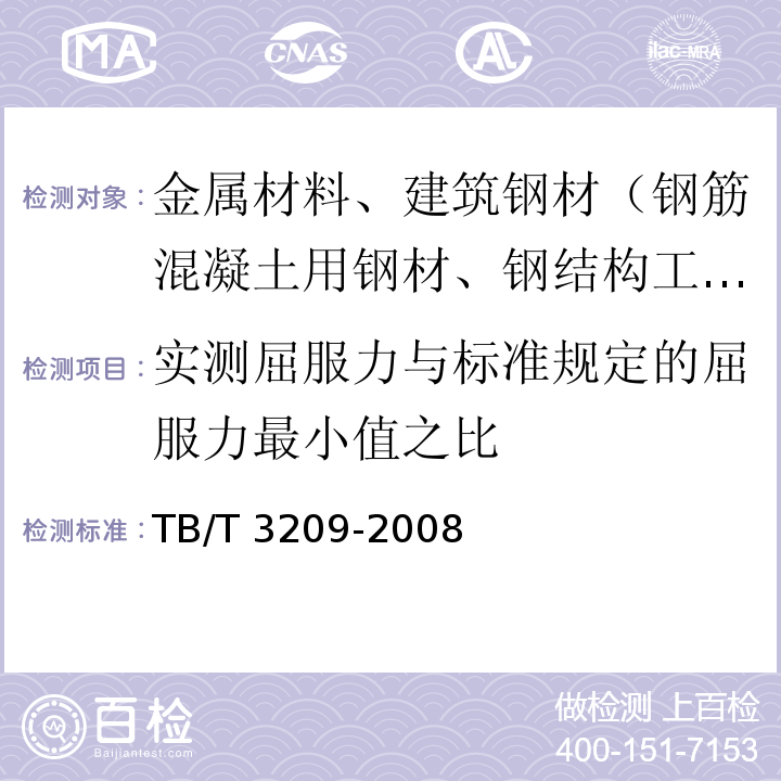 实测屈服力与标准规定的屈服力最小值之比 TB/T 3209-2008 中空锚杆技术条件