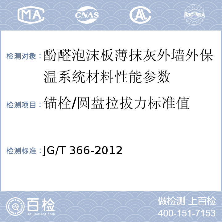 锚栓/圆盘拉拔力标准值 外墙保温用锚栓 JG/T 366-2012