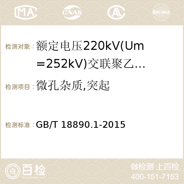 微孔杂质,突起 额定电压220kV(Um=252kV)交联聚乙烯绝缘电力电缆及其附件 第1部分:试验方法和要求 （12.5.9）/GB/T 18890.1-2015