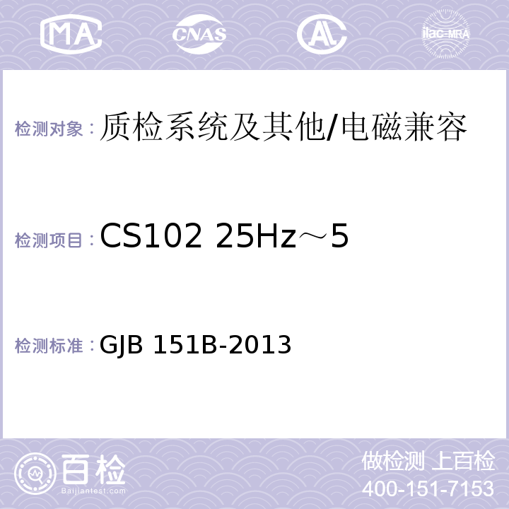 CS102 25Hz～50kHz 地线传导敏感度 军用设备和分系统电磁发射和敏感度要求与测量