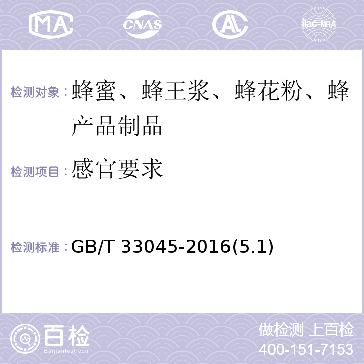 感官要求 GB/T 33045-2016 巢蜜