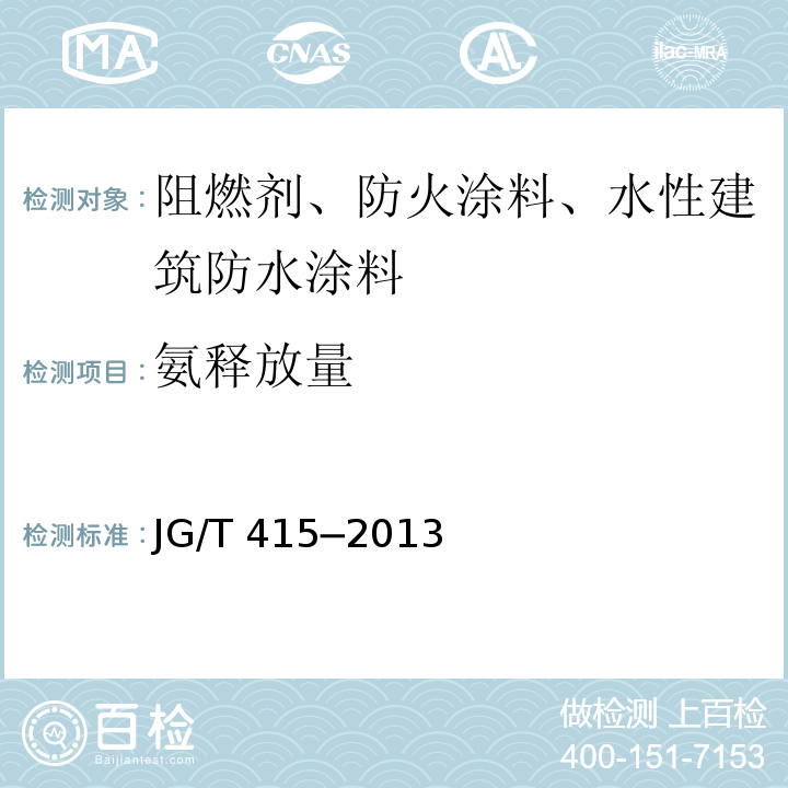 氨释放量 建筑防火涂料有害物质限量及检测方法JG/T 415─2013