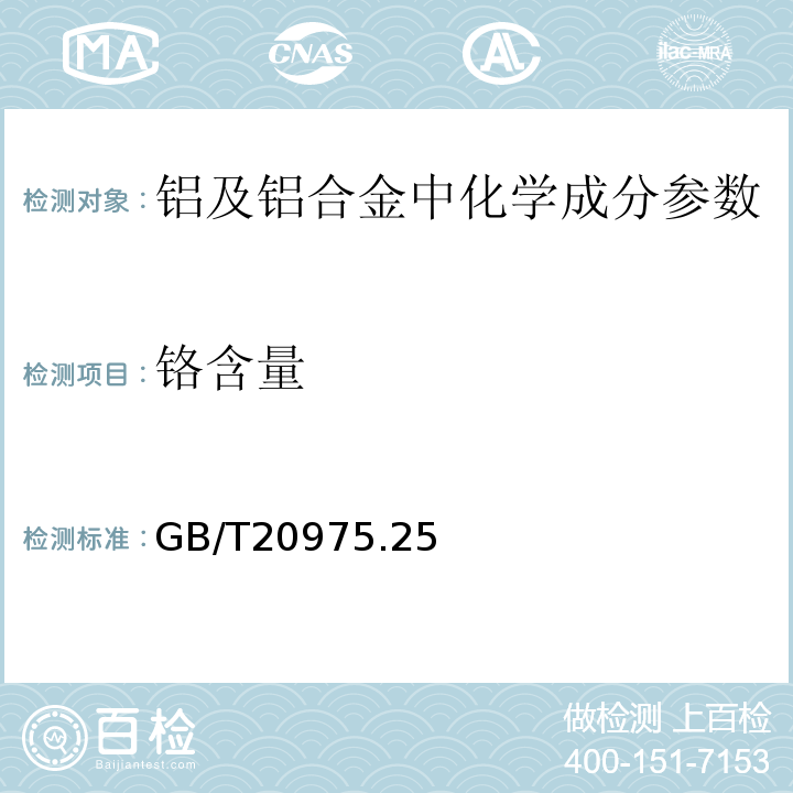 铬含量 铝及铝合金化学分析方法 第25部分：电感耦合等离子体原子发射光谱法GB/T20975.25－2008