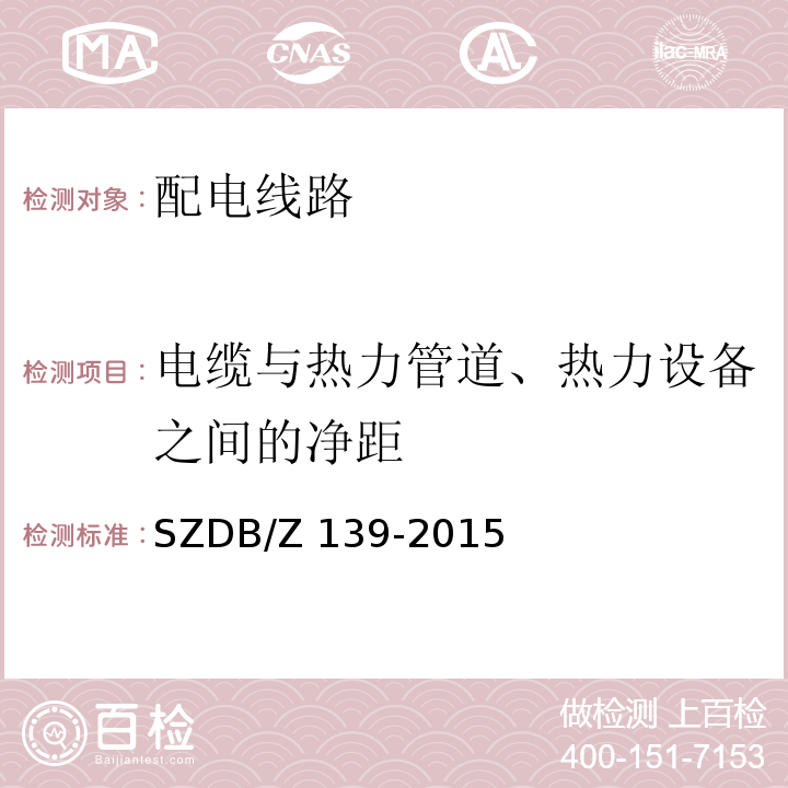 电缆与热力管道、热力设备之间的净距 建筑电气防火检测技术规范SZDB/Z 139-2015