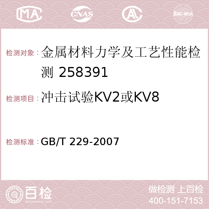 冲击试验
KV2或KV8 金属材料 夏比摆锤冲击试验方法GB/T 229-2007