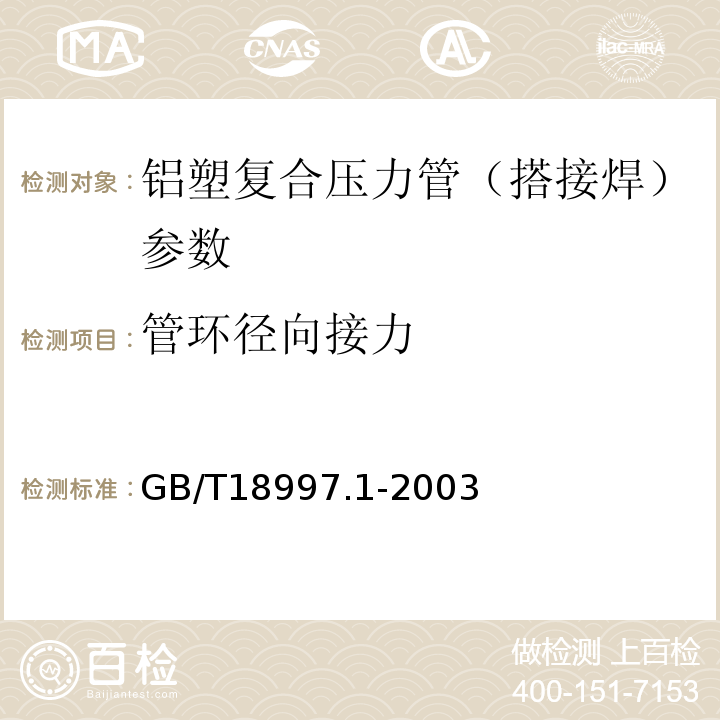 管环径向接力 GB/T18997.1-2003铝塑复合压力管 第1部分：铝管搭接焊式铝塑管