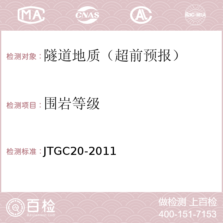 围岩等级 JTG C20-2011 公路工程地质勘察规范(附条文说明)(附英文版)