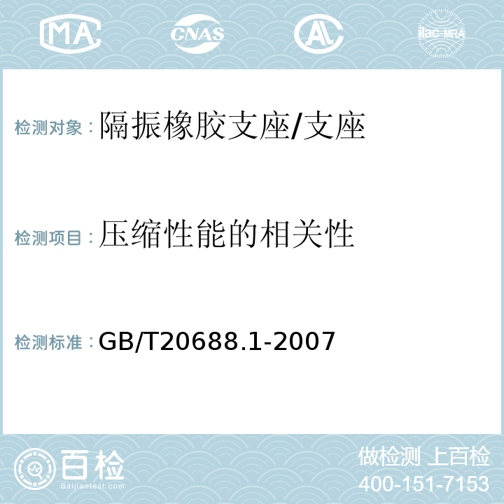 压缩性能的相关性 GB/T 20688.1-2007 橡胶支座 第1部分: 隔震橡胶支座试验方法