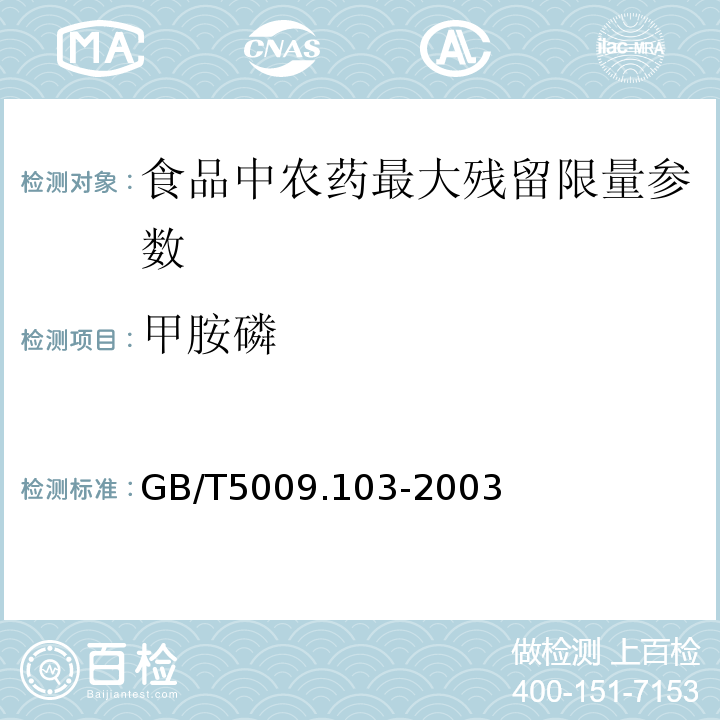 甲胺磷 植物性食品中甲胺磷和乙酰甲胺磷农药残留量的测定方法GB/T5009.103-2003