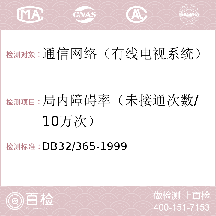 局内障碍率（未接通次数/10万次） 江苏省建筑智能化系统工程检测规程DB32/365-1999