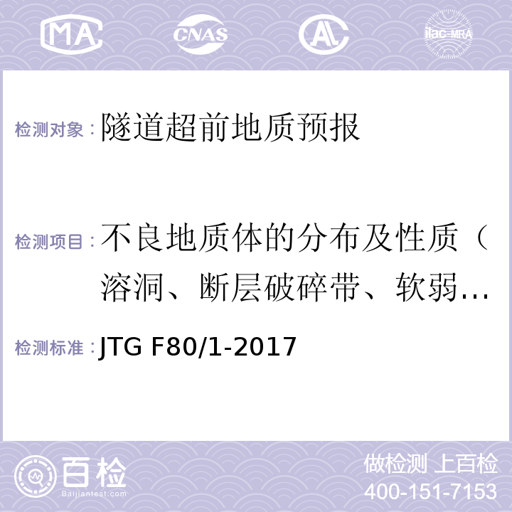 不良地质体的分布及性质（溶洞、断层破碎带、软弱夹层等） 公路工程质量检验评定标准第一册土建工程 JTG F80/1-2017