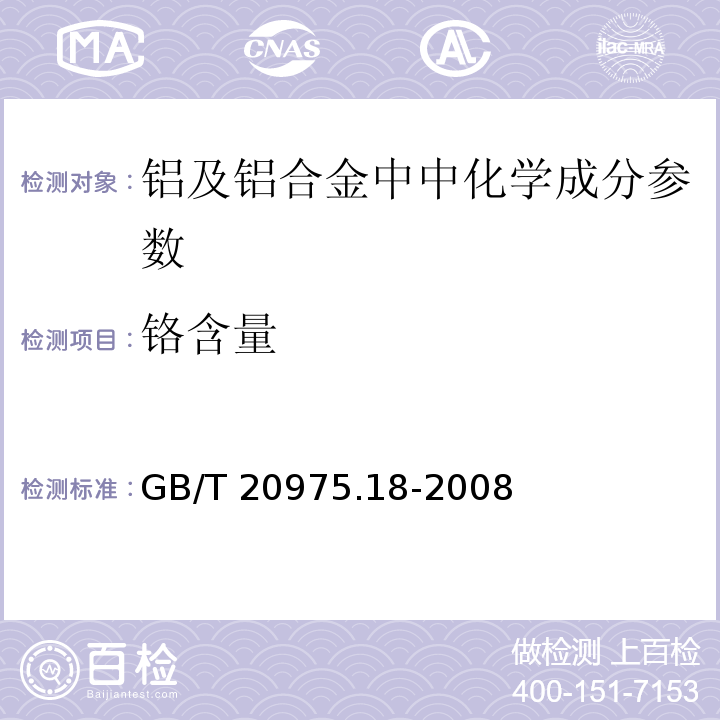 铬含量 GB/T 20975.18-2008铝及铝合金化学分析方法 第18部分：铬含量的测定