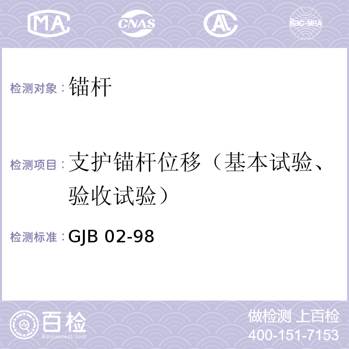 支护锚杆位移（基本试验、验收试验） GJB 02-98 广州地区建筑基坑支护技术规定             