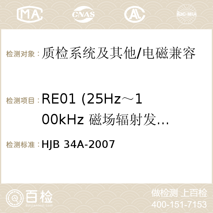 RE01 (25Hz～100kHz 磁场辐射发射) 舰船电磁兼容性要求
