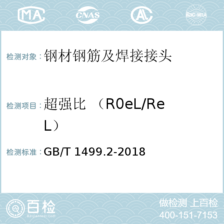 超强比 （R0eL/ReL） 钢筋混凝土用钢　第2部分：热轧带肋钢筋GB/T 1499.2-2018